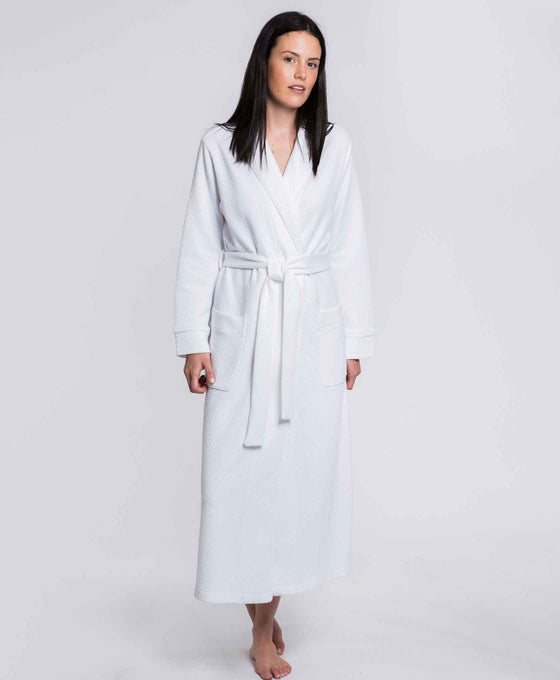 Robe - Long White Jacquard - For Women