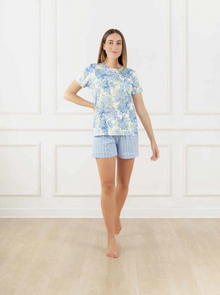  Pijama Set - Mariana Short - Blue Gardenia Collection (Blue Stripes)
