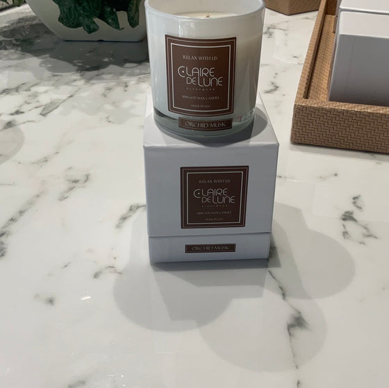 Candle White Gloss Shiny Silver Lid Orchid Musk - 8oz (CalmMe)